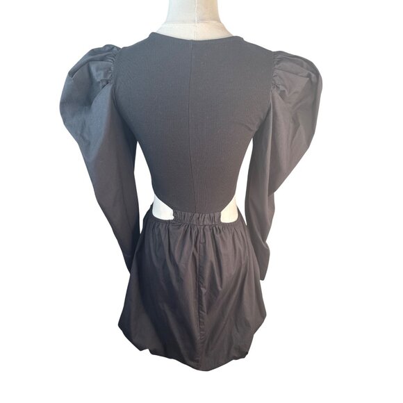 ZARA Small Black Puff Sleeve Cotton & Polyester Balloon Hemline Elastic Waist - Picture 3 of 15